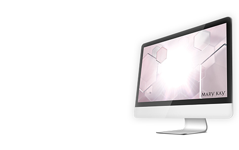 A desktop computer showcases wallpaper featuring Mary Kay’s new TimeWise Miracle Set 3D skin care regimen.