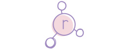 Purple and pink ingredient illustration representing a molecule with the letter r in the middle
