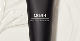 MKMen Ultimate Moisturizer surrounded by a creamy moisturizer product rub